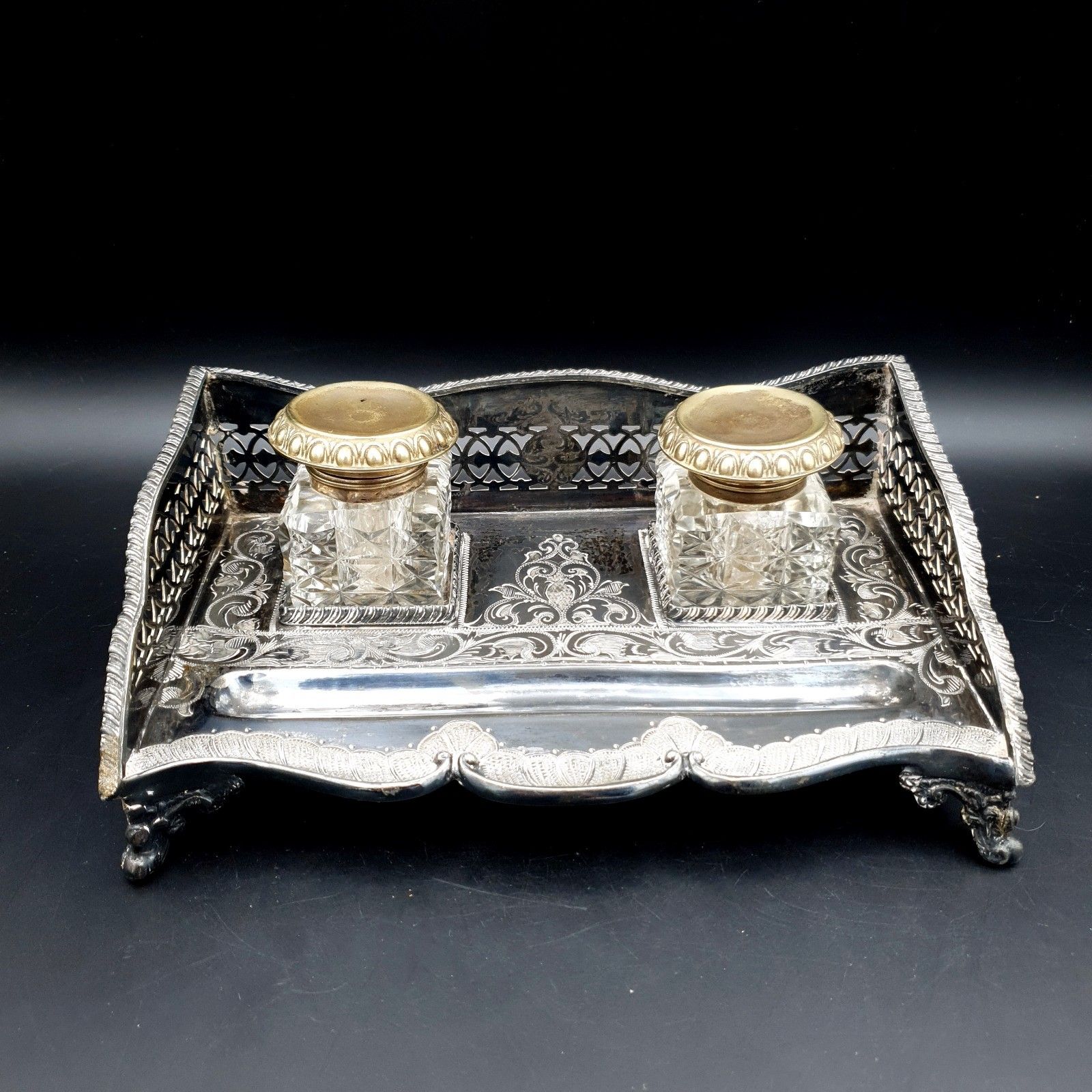 Antique B.H.A Edwardian Inkwell Silver Plate? Barnett Henry Abrahams Inkwell L23