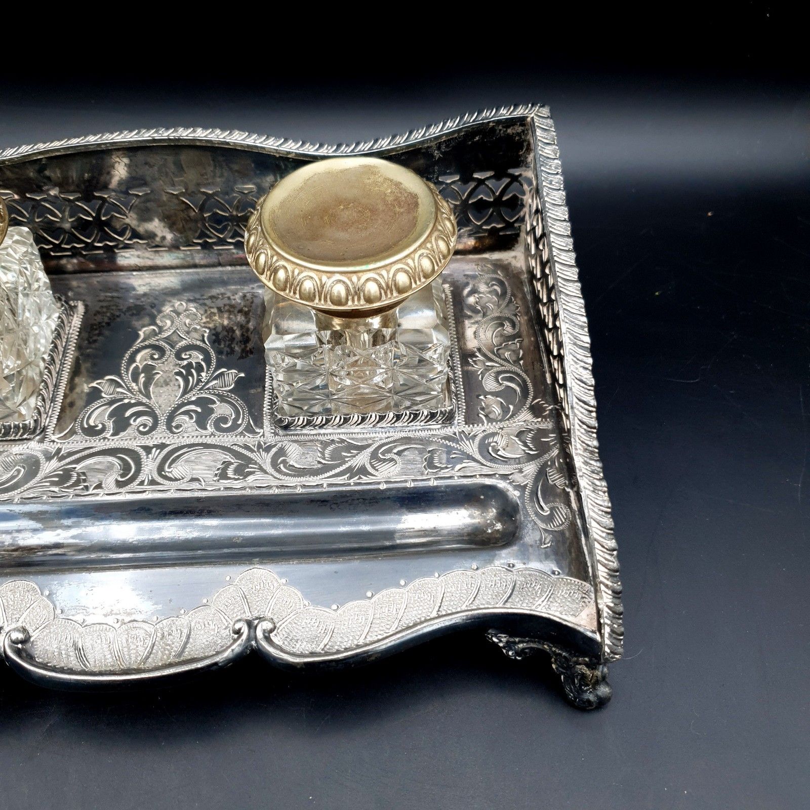 Antique B.H.A Edwardian Inkwell Silver Plate? Barnett Henry Abrahams Inkwell L23 photo 120.0