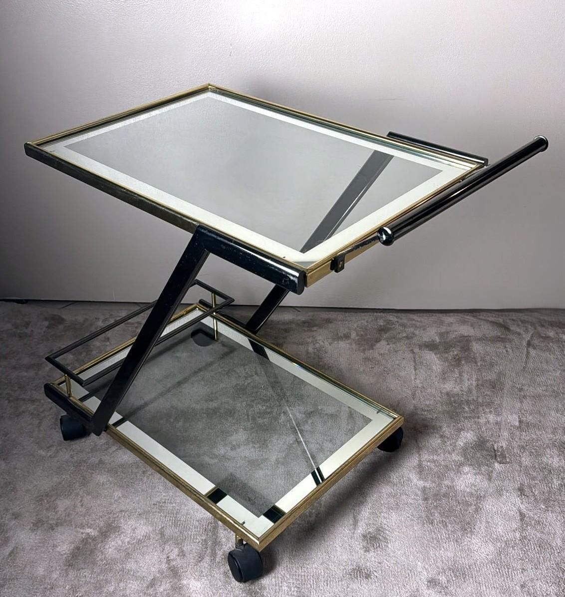 Mid Century Italian Bar Cart In Burnished Steel And Brass photo 1414.0