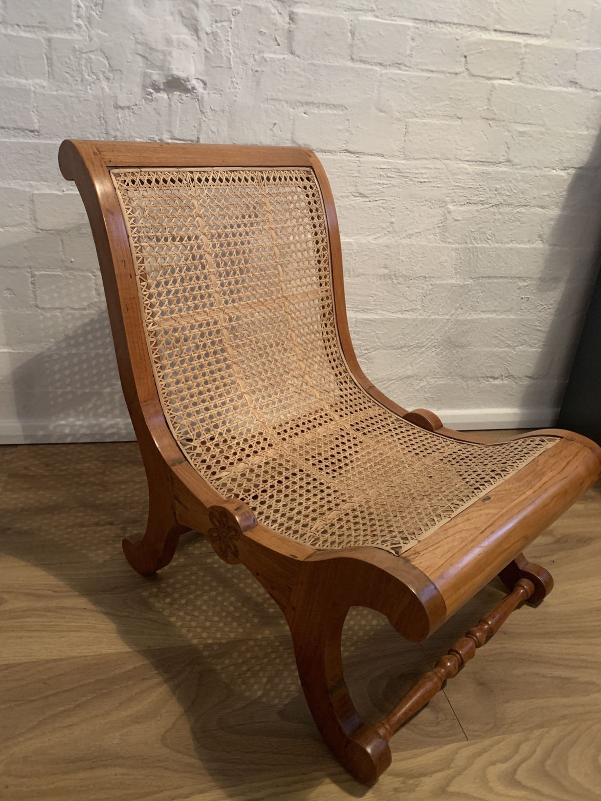 Small Wooden Rattan Lounge Chair
