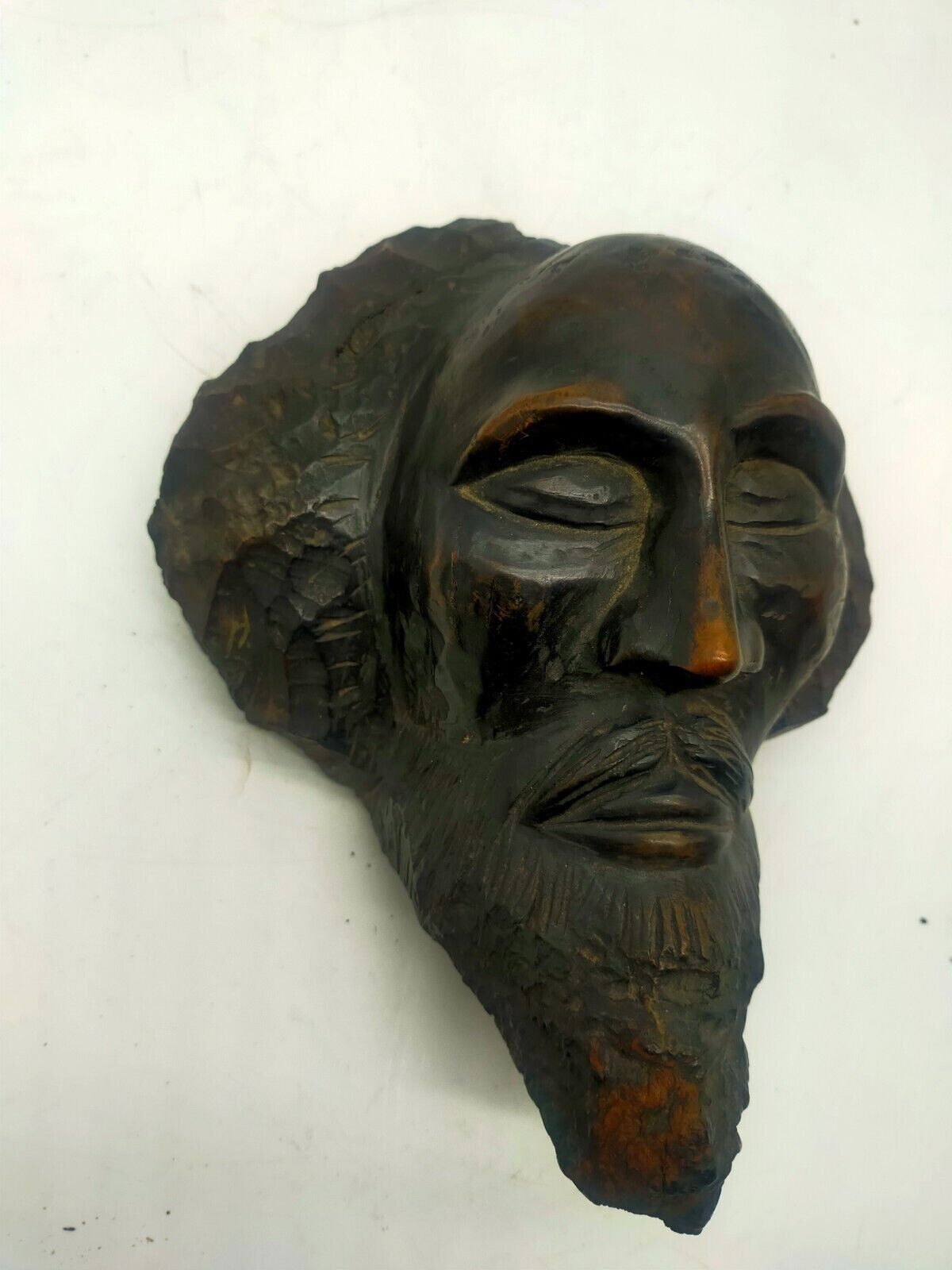 Sculpture Carved Head Antique Wood XIX Century photo furniture