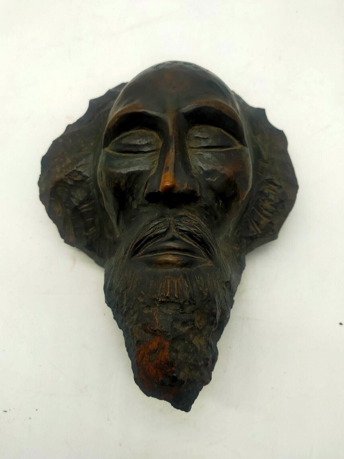 Sculpture Carved Head Antique Wood XIX Century photo Art