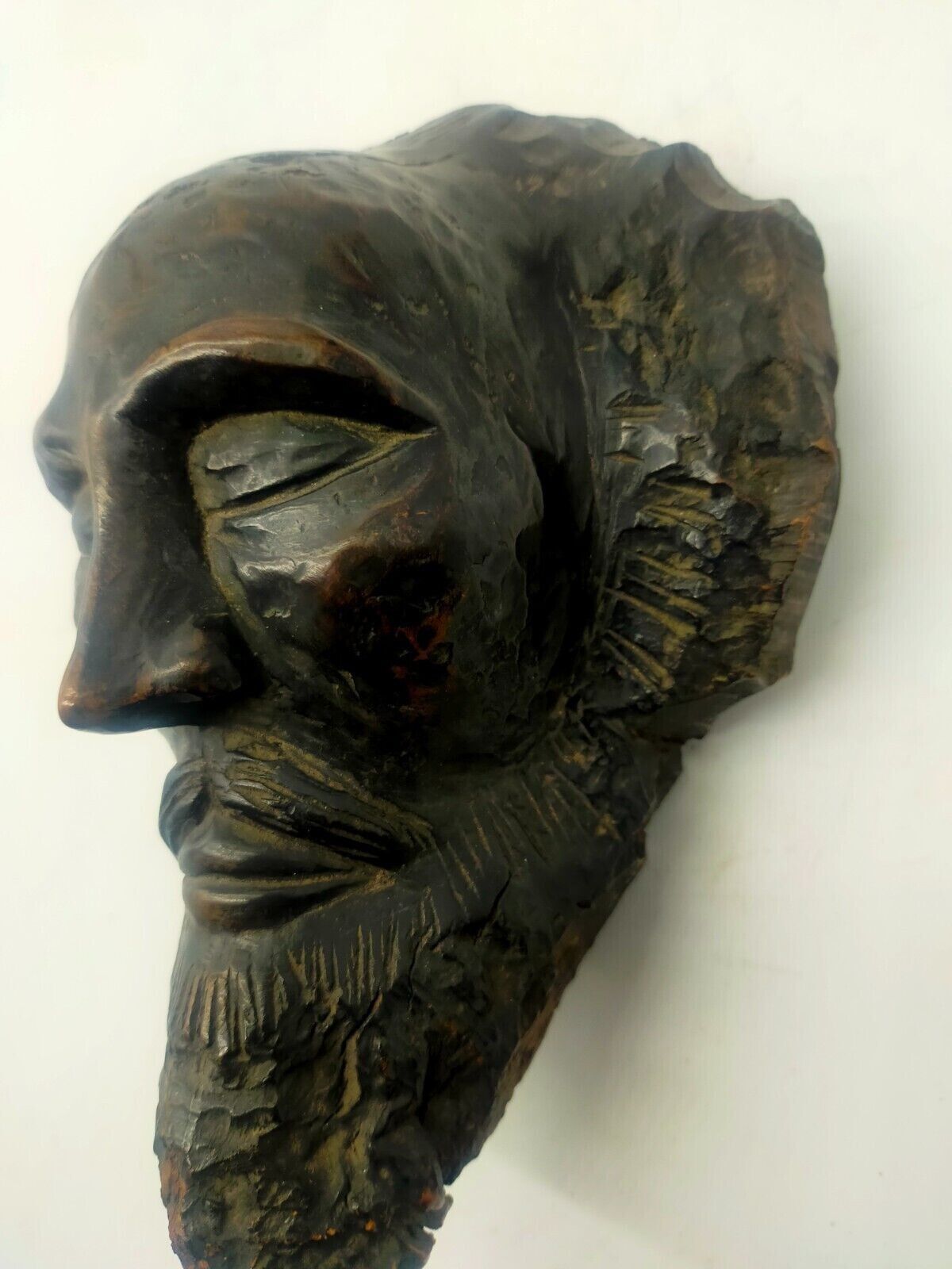 Sculpture Carved Head Antique Wood XIX Century photo vinterior