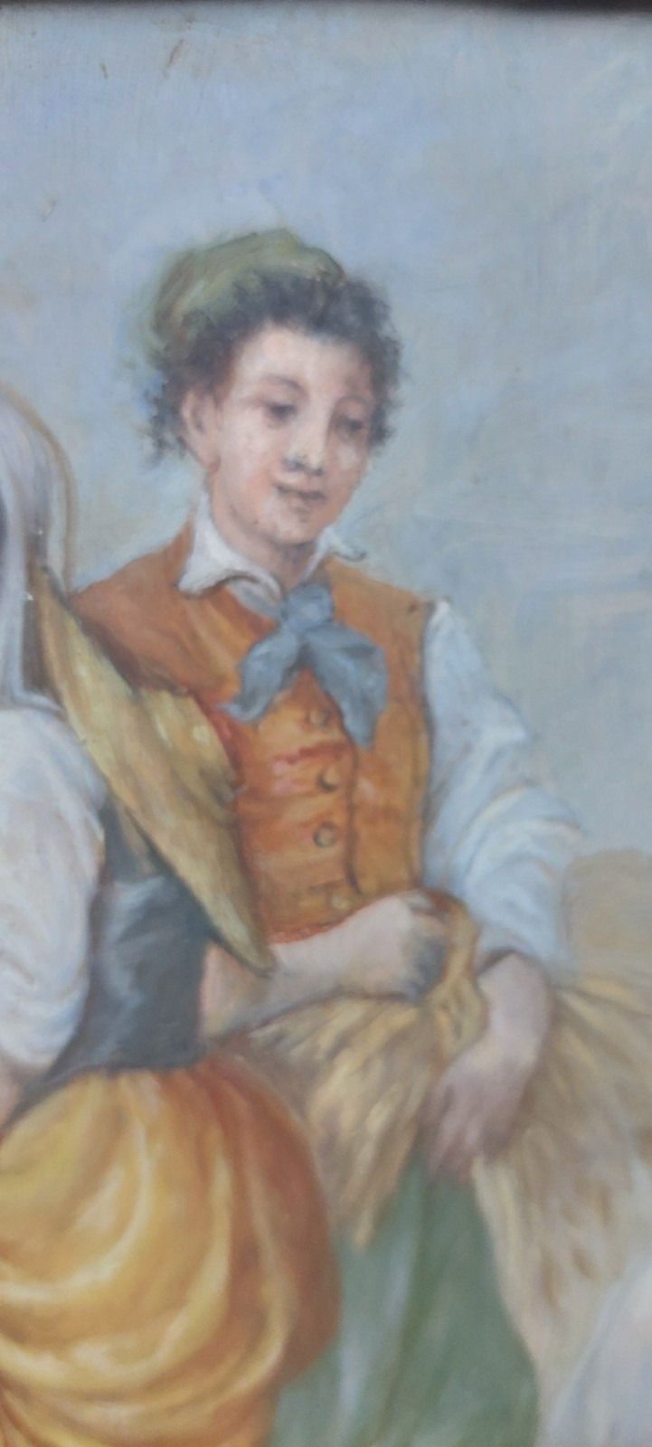 Antique 19th Century Oil Table Signed Wood Painting Folk Scene photo buy