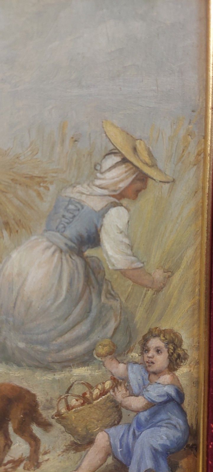 photo for sale Antique 19th Century Oil Table Signed Wood Painting Folk Scene