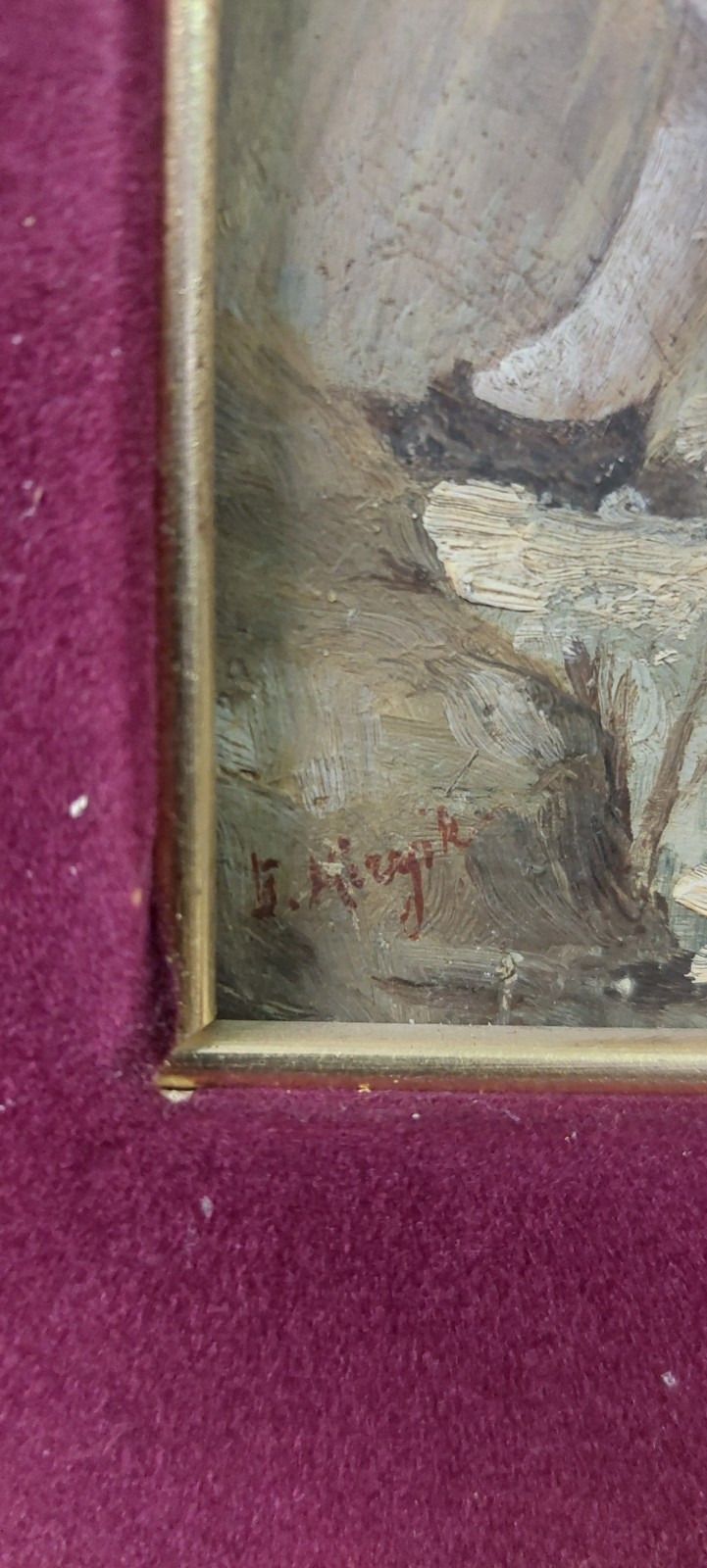 photo vinterior Antique 19th Century Oil Table Signed Wood Painting Folk Scene