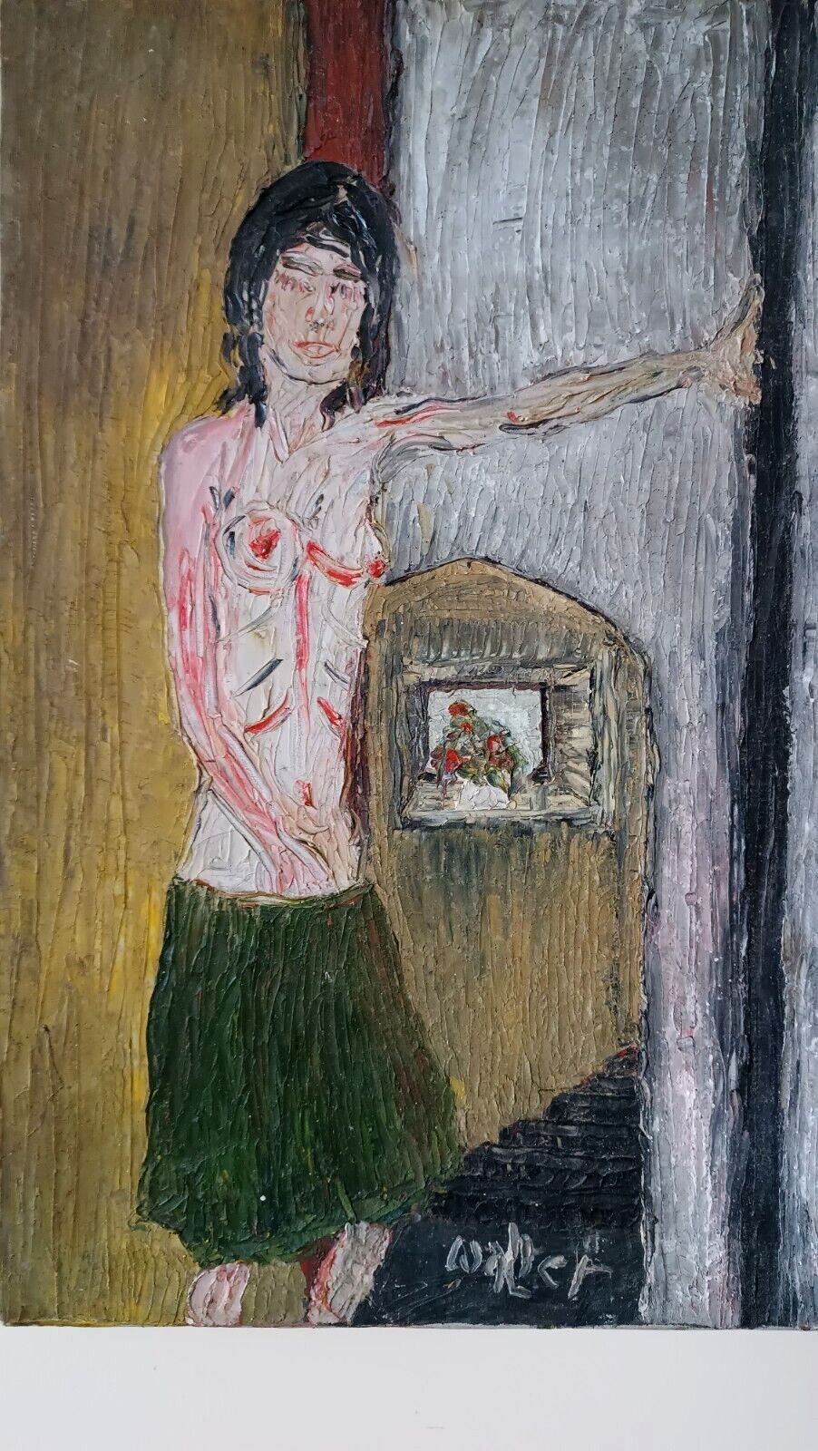 Oil Painting On Canvas Abstract 50s Female Figure Signed photo for sale