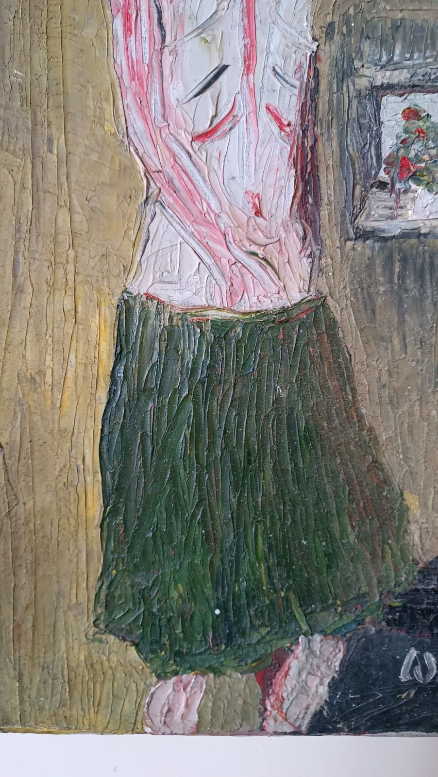 Oil Painting On Canvas Abstract 50s Female Figure Signed photo buy