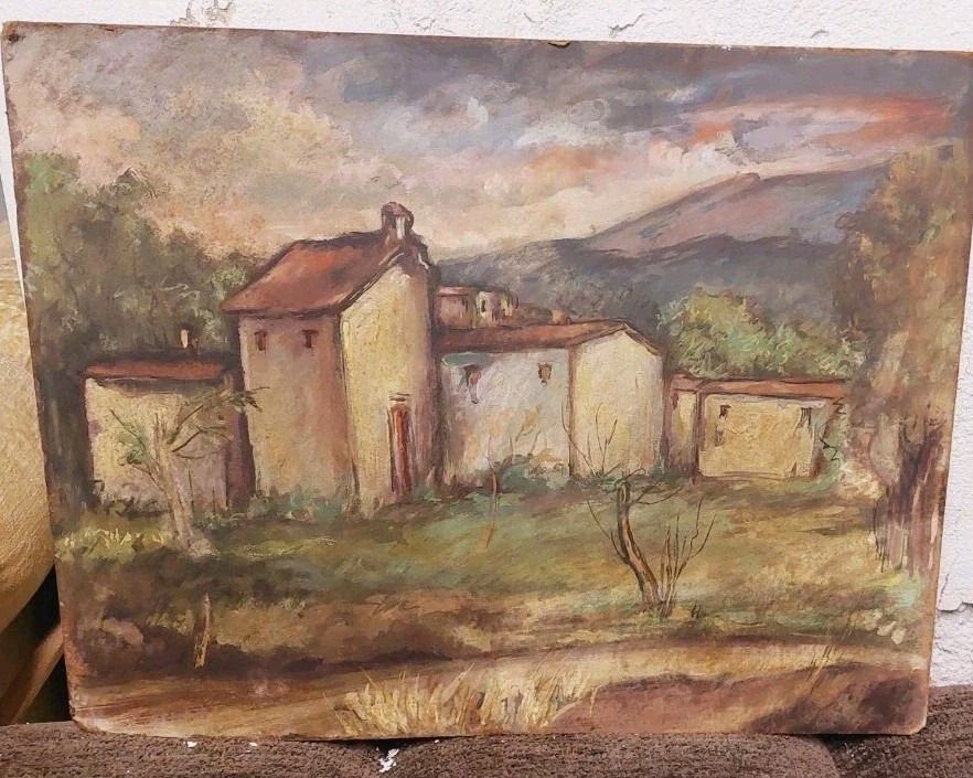 Painting Oil Roberto Pucci Years 50 Painting On 2 Sided Paesaggio Nature Still photo for sale