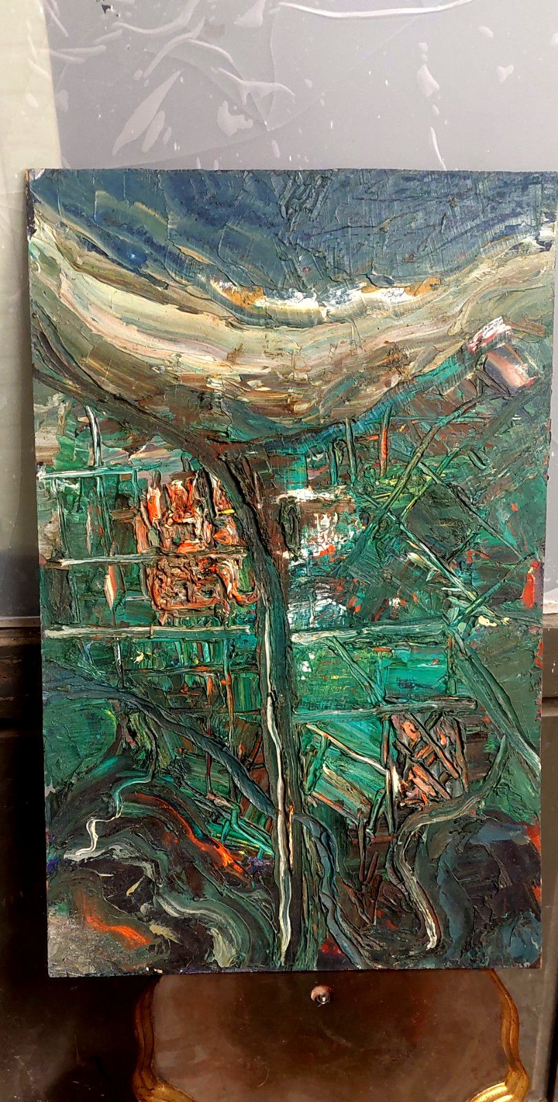 Oil Painting Raffaello Giannelli 1911 1974 "Aerostation" Abstract 1963 photo for sale
