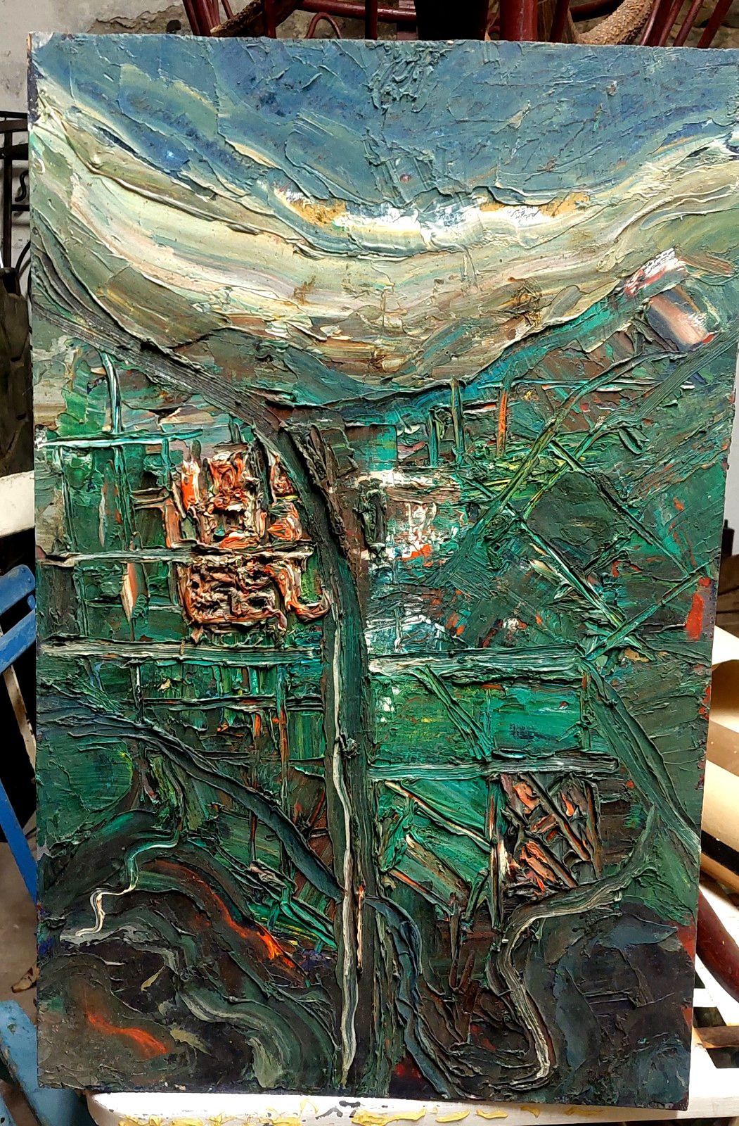 Oil Painting Raffaello Giannelli 1911 1974 "Aerostation" Abstract 1963 photo Art