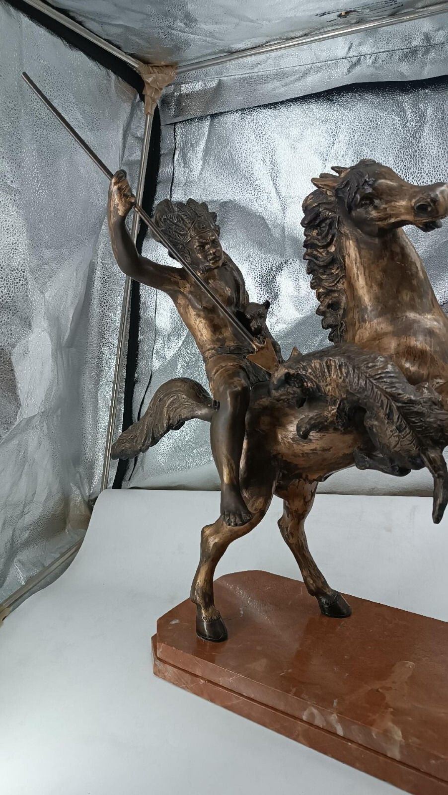 Large Bronze Sculpture Depicting Indian On Horseback Thomas Campajola photo for sale