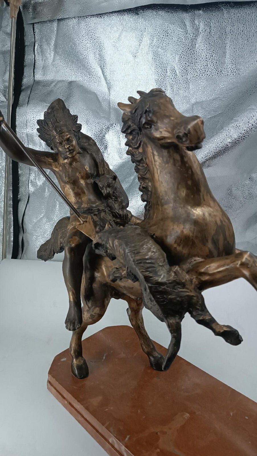 Large Bronze Sculpture Depicting Indian On Horseback Thomas Campajola photo vinterior