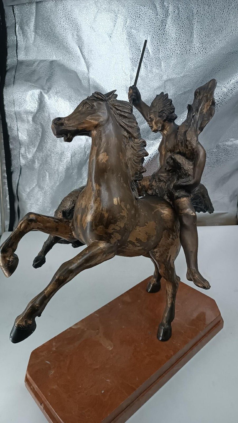 photo vinterior Large Bronze Sculpture Depicting Indian On Horseback Thomas Campajola