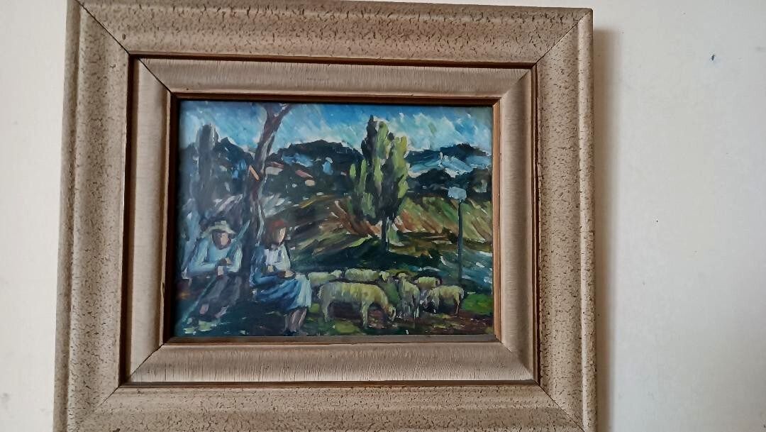 Antique Painting First Half 20th Century Oil On Paper photo furniture