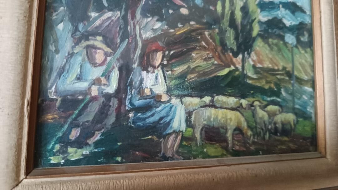 Antique Painting First Half 20th Century Oil On Paper photo 124.0