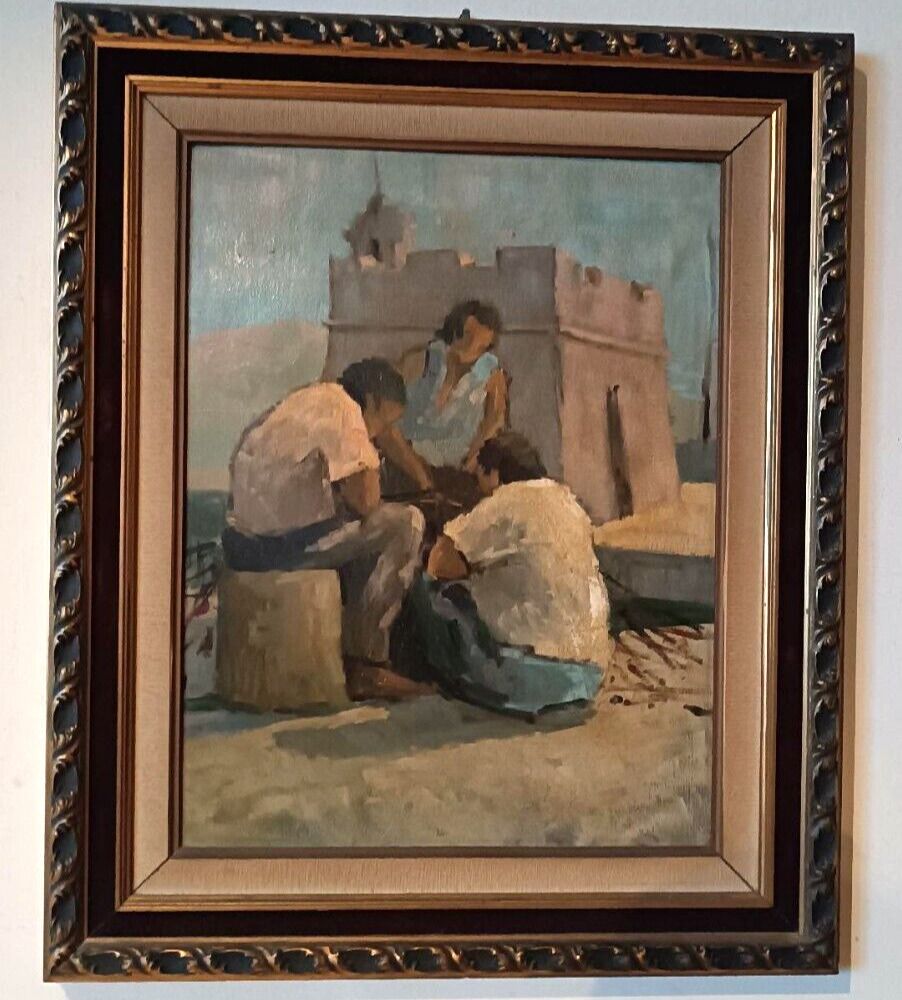 Oil Painting On Table Figures Livorno First Half 900 Unsigned photo furniture