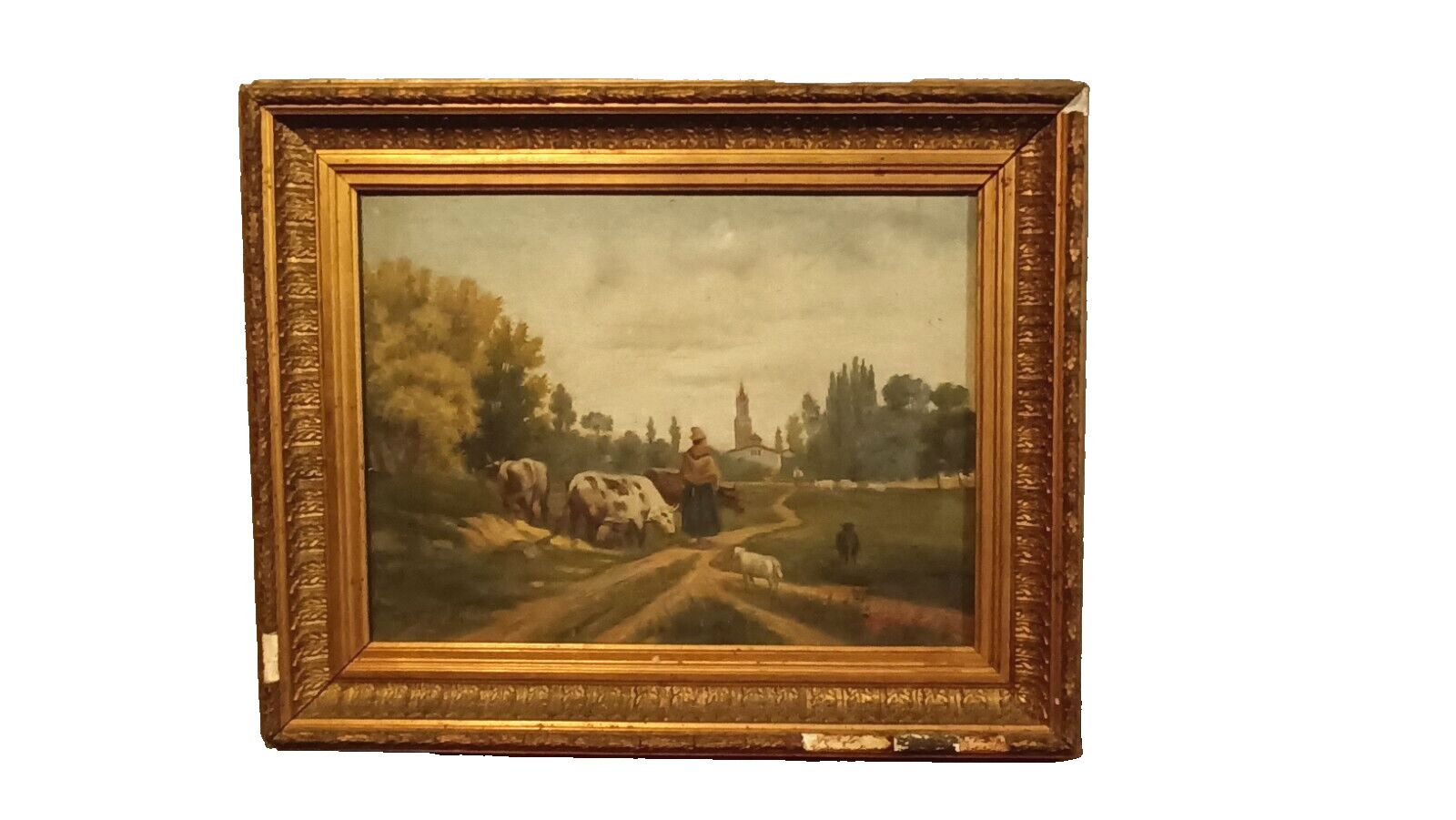 Antique Oil Painting On Canvas Late 800 Signed Piero Porrini