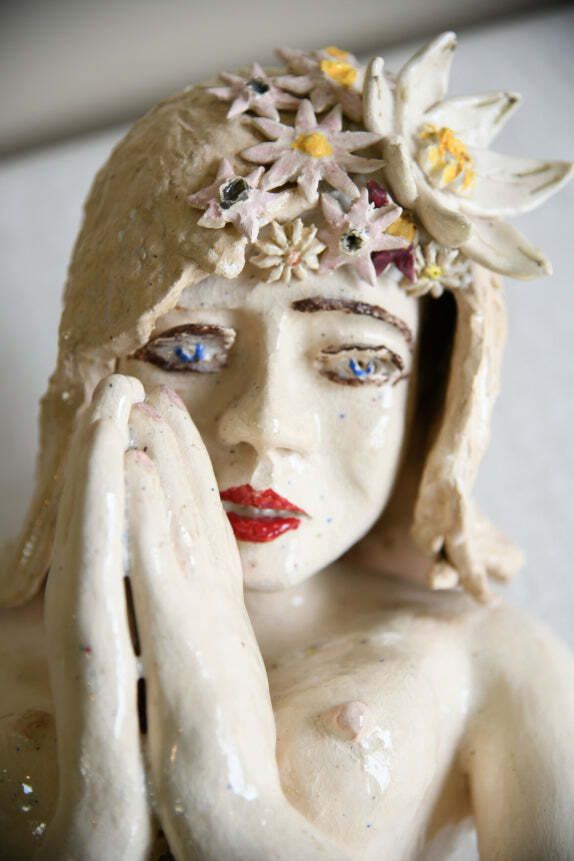 Studio Pottery Seated Female Figure With Floral Headdress photo 295.0