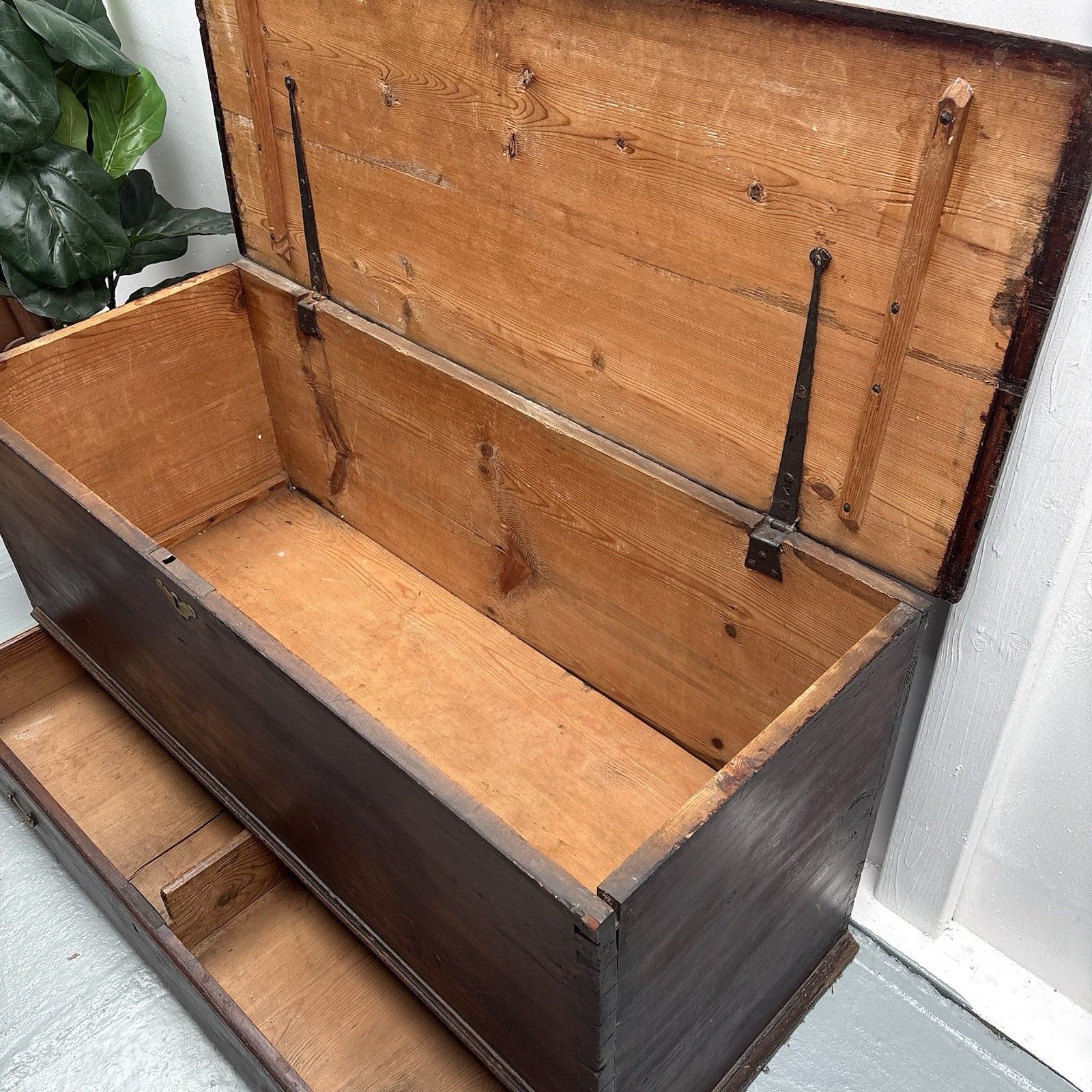 photo for sale Antique Pine Mule Chest Blanket Box Ottoman Trunk Toy Box