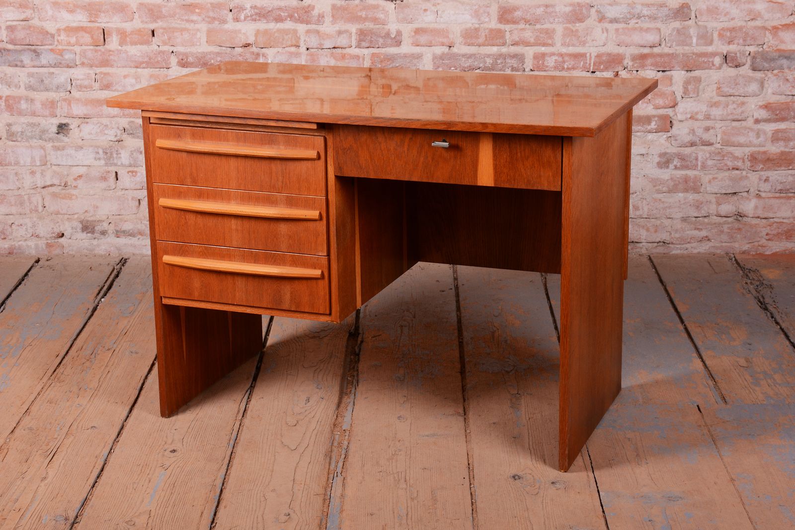 Restored Mid Century Writing Desk, By Interier Praha, Oak, Polished, Czech, 1950s photo for sale