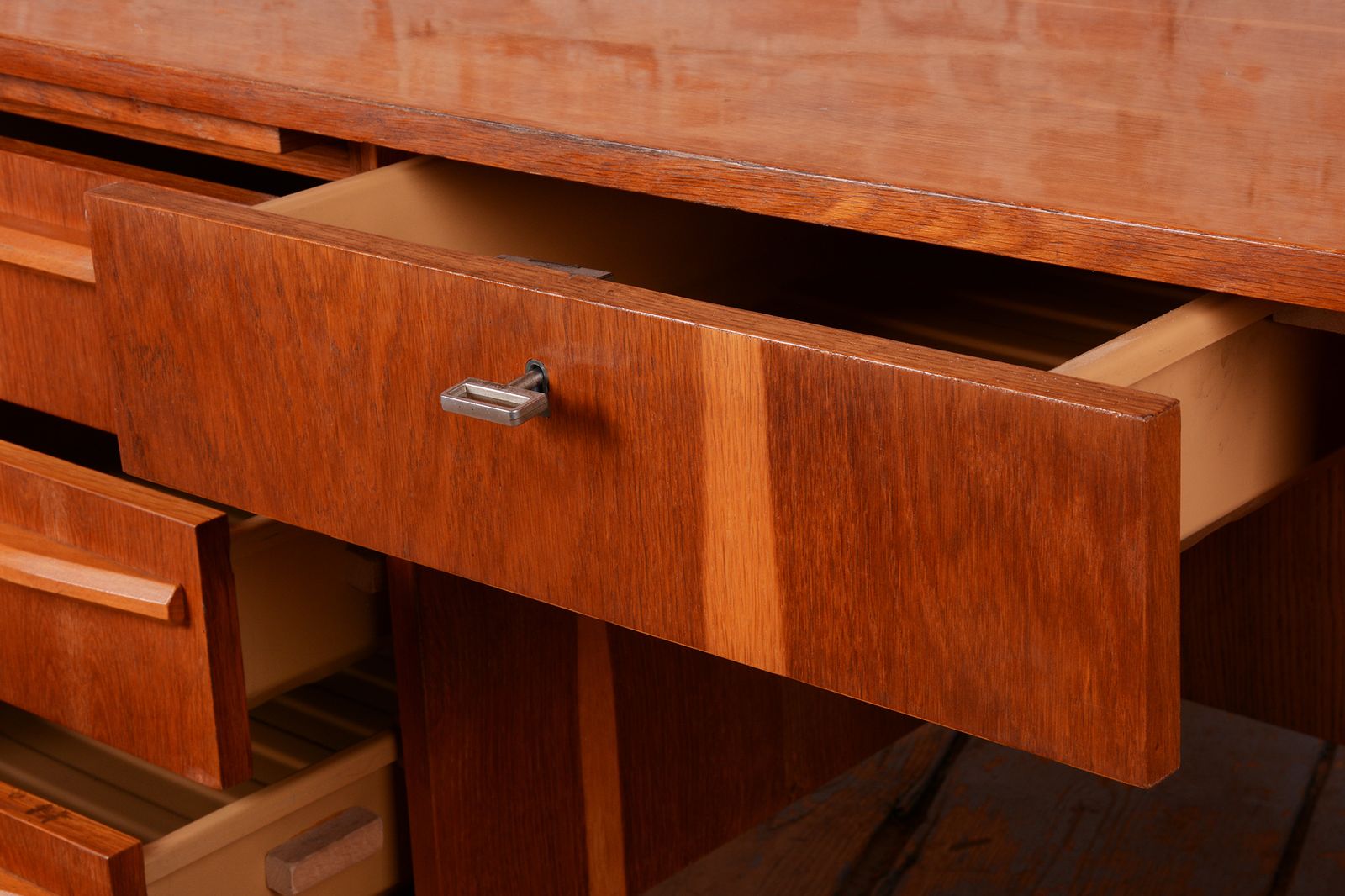 Restored Mid Century Writing Desk, By Interier Praha, Oak, Polished, Czech, 1950s photo 750.0
