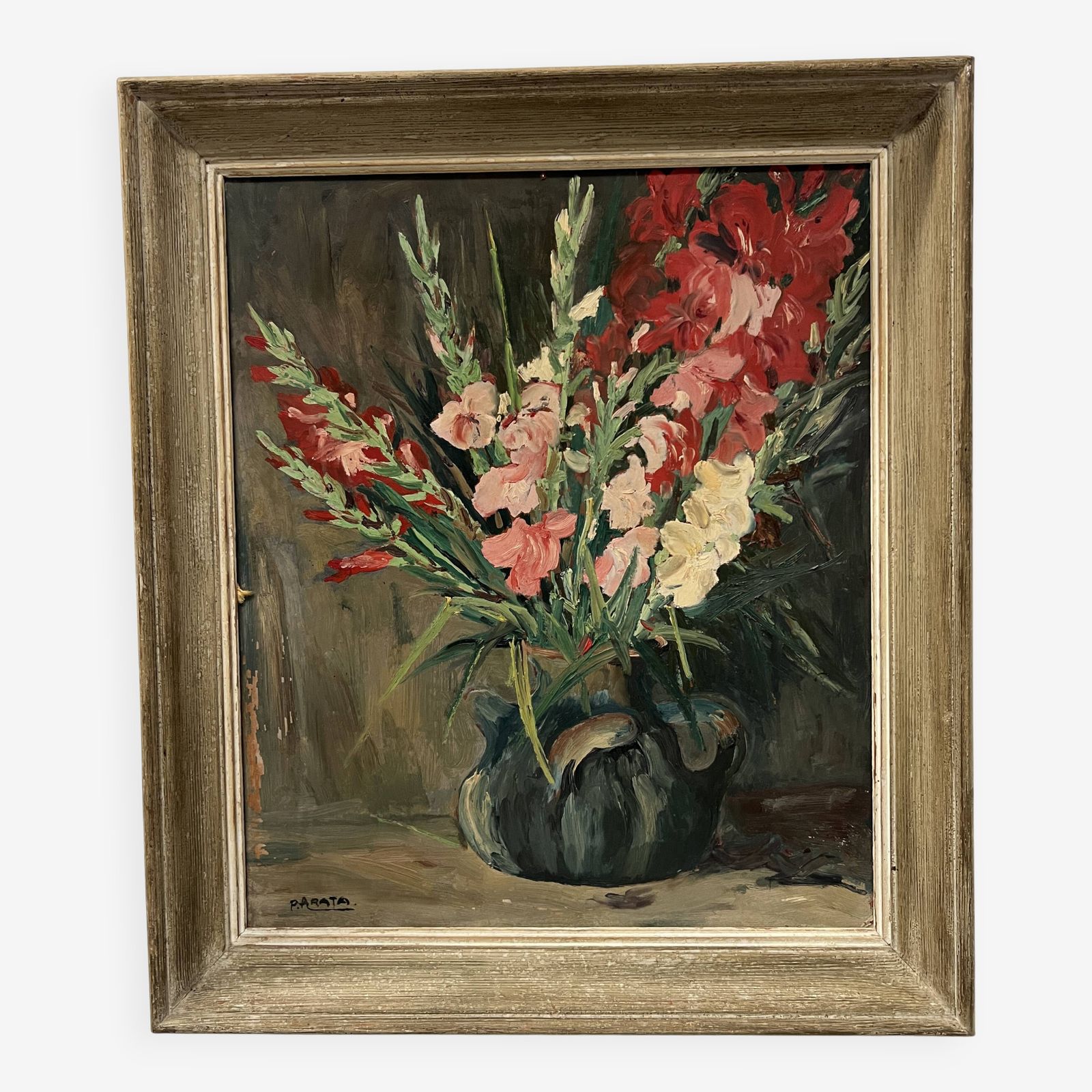 Oil On Isorel "The Bouquet Of Gladioli" Signed P. Arata 20th Century