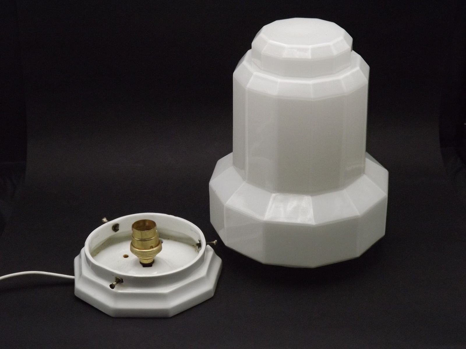 Lighting French Art Deco Skyscraper Ceiling Light White Opaque Glass   Limoges Mount photo