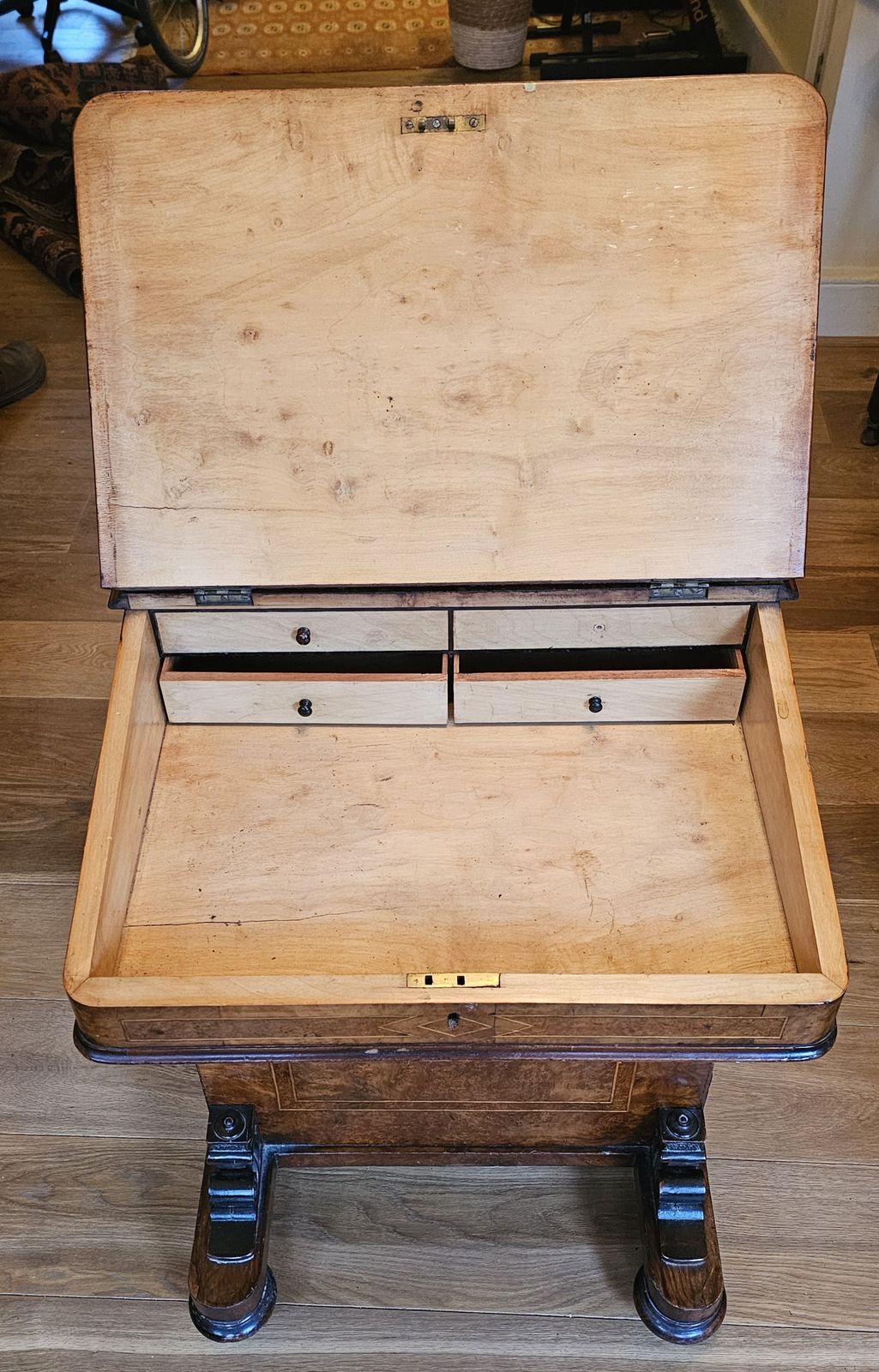 Victorian Burr Walnut Davenport Writing Desk With Leather Top photo Furniture