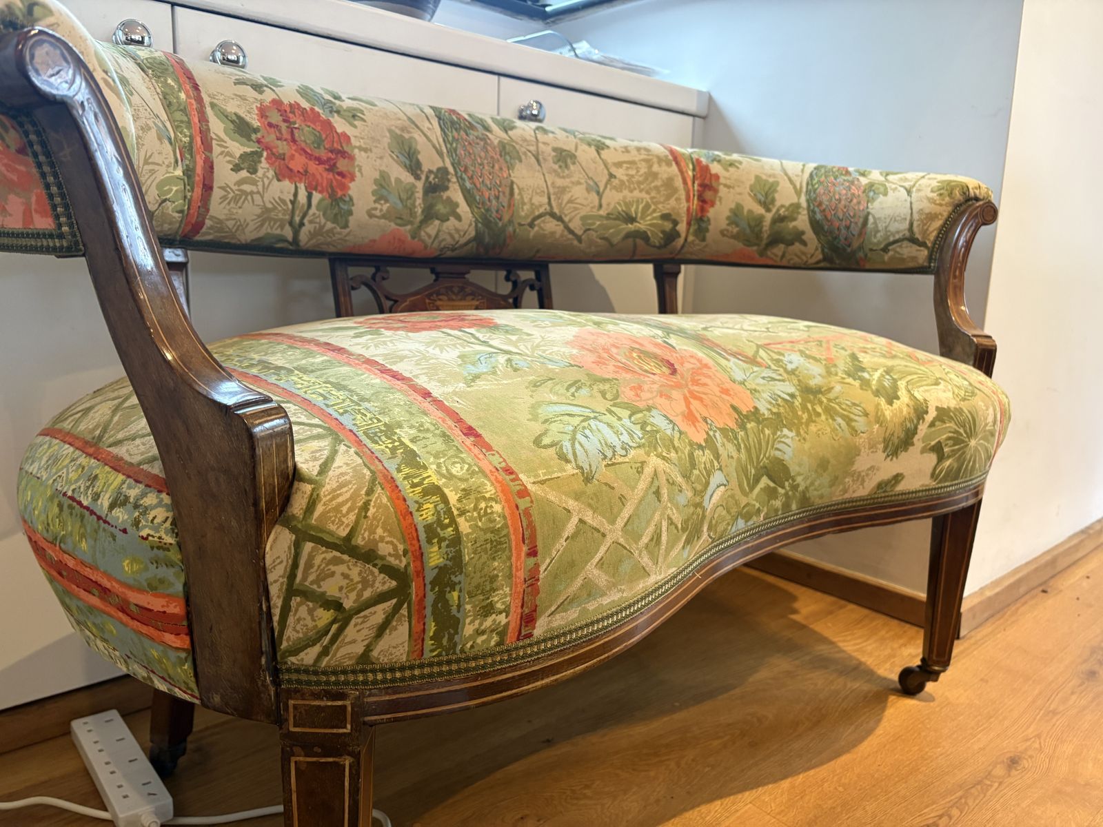 Louis XVI Inspired Settee Chair Victorian Hand Carved Mahogany Piece, photo for sale