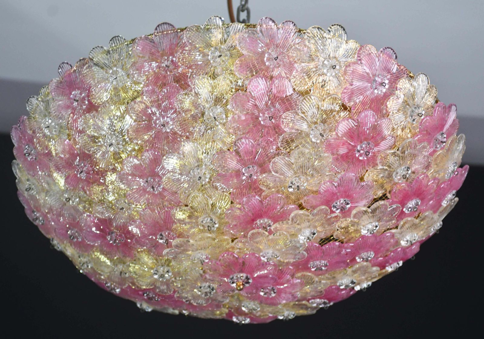 Amazing Pink And Gold Large Size Murano Ceiling Light Flower By Seguso photo furniture