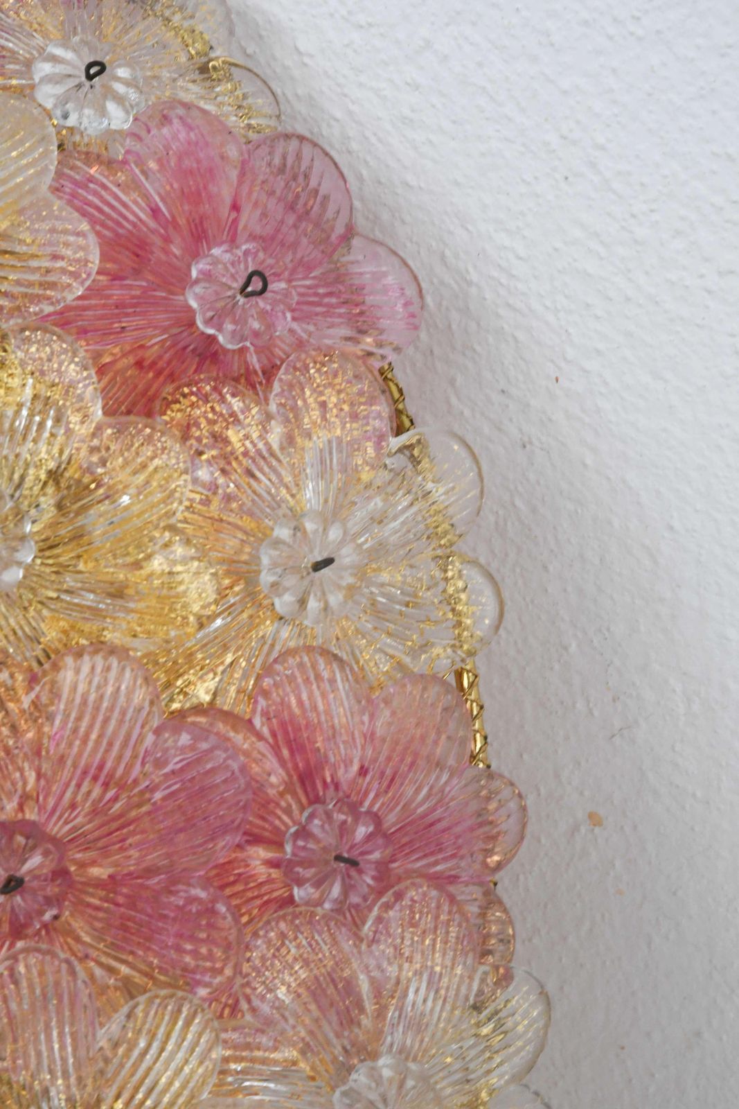 Amazing Pink And Gold Large Size Murano Ceiling Light Flower By Seguso photo 4259.0