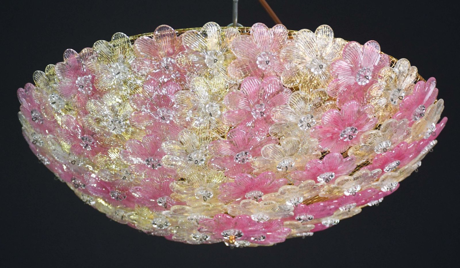 photo vinterior Amazing Pink And Gold Large Size Murano Ceiling Light Flower By Seguso