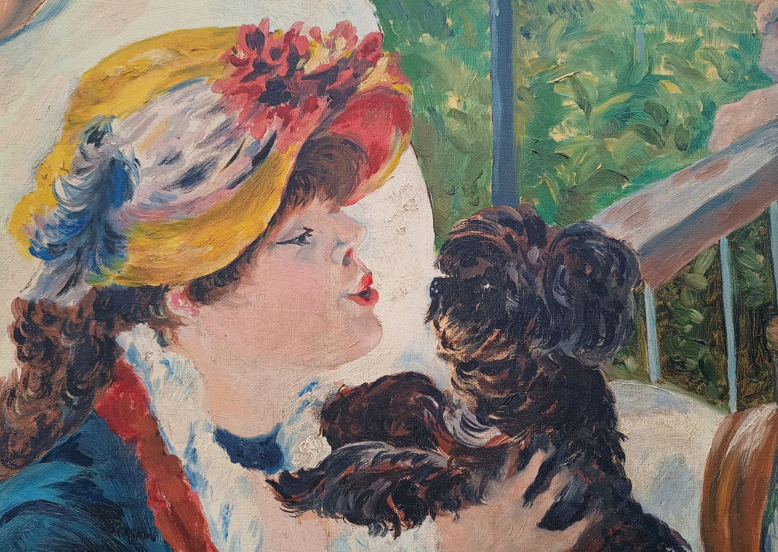 Oil Painting Girl With Dog At Luncheon Boat Party After Renoir. photo Art