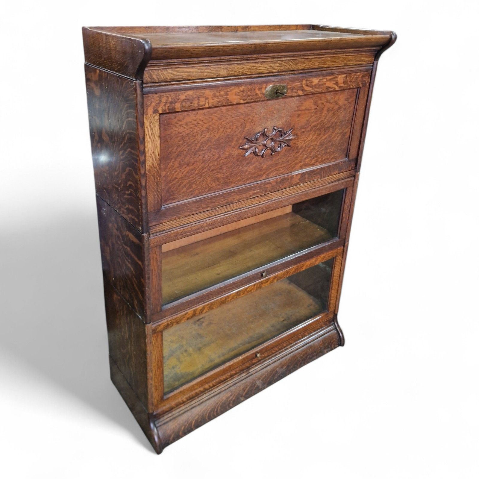 Stacking Bookcase Bureau Oak Glazed Sectional Cabinet Desk Antique Carved photo vinterior