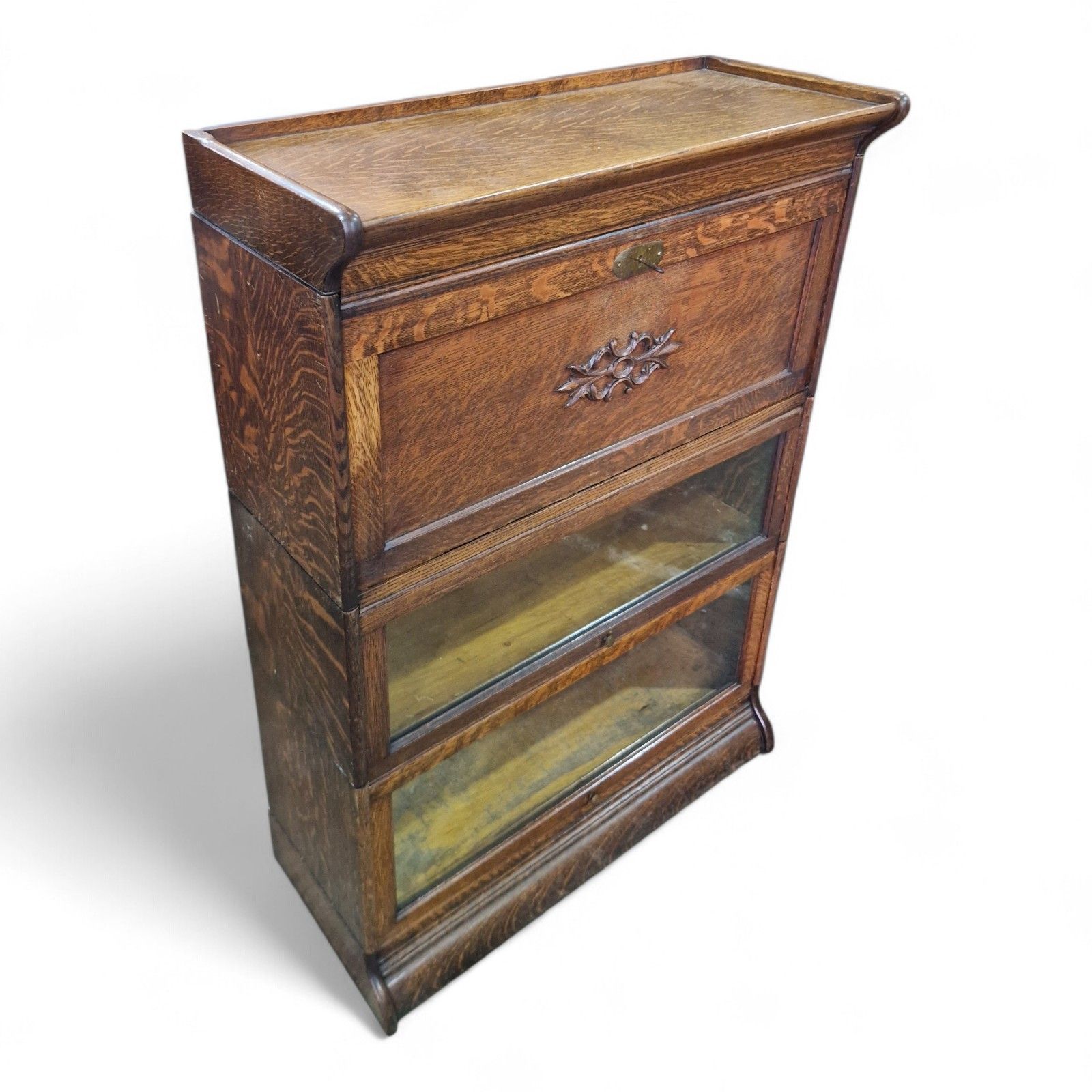 Stacking Bookcase Bureau Oak Glazed Sectional Cabinet Desk Antique Carved photo vintage