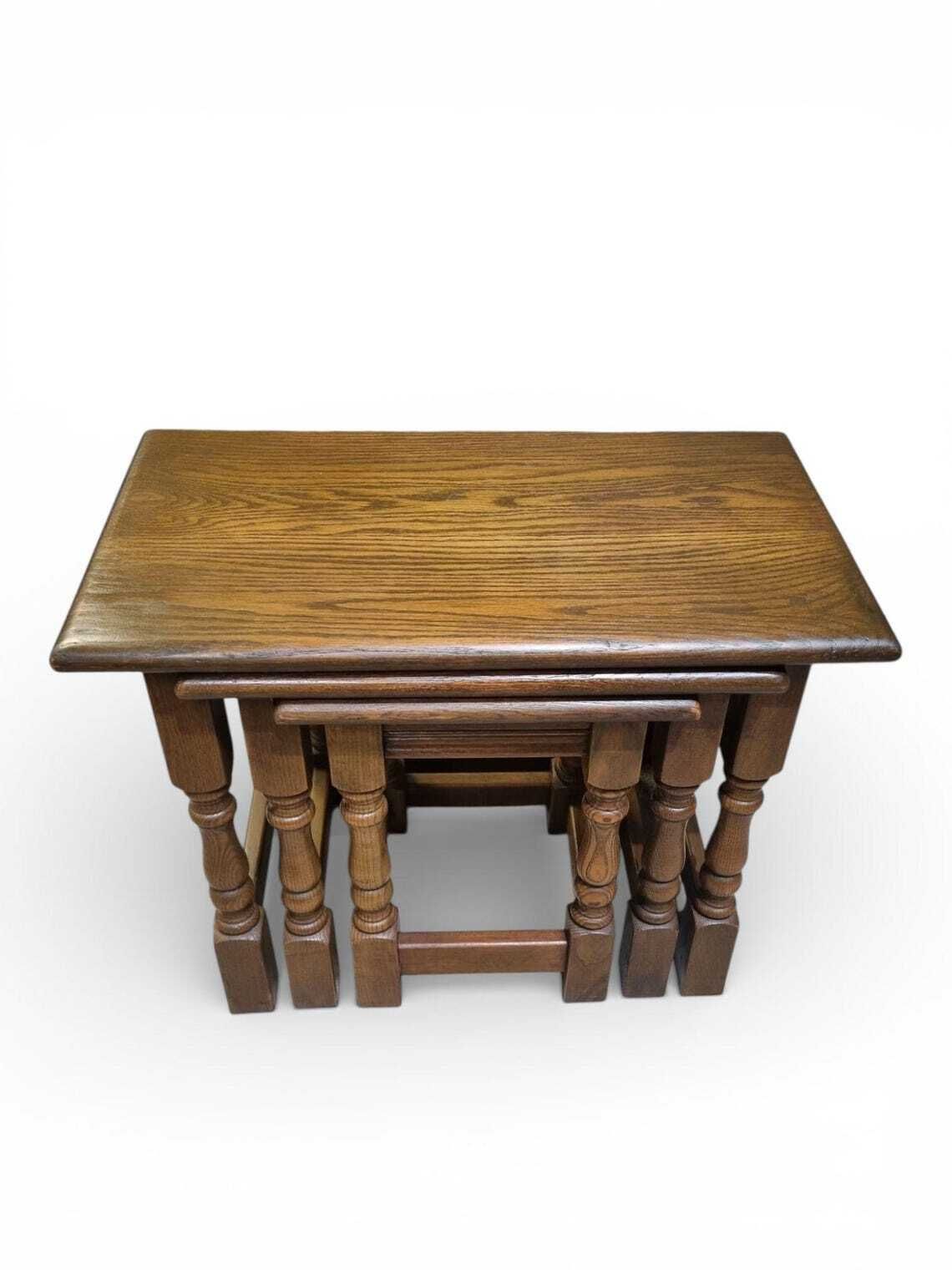 Vintage Old Charm Wood Bros  Solid Oak Wooden Nest Of 3 Tables  C1960 photo buy