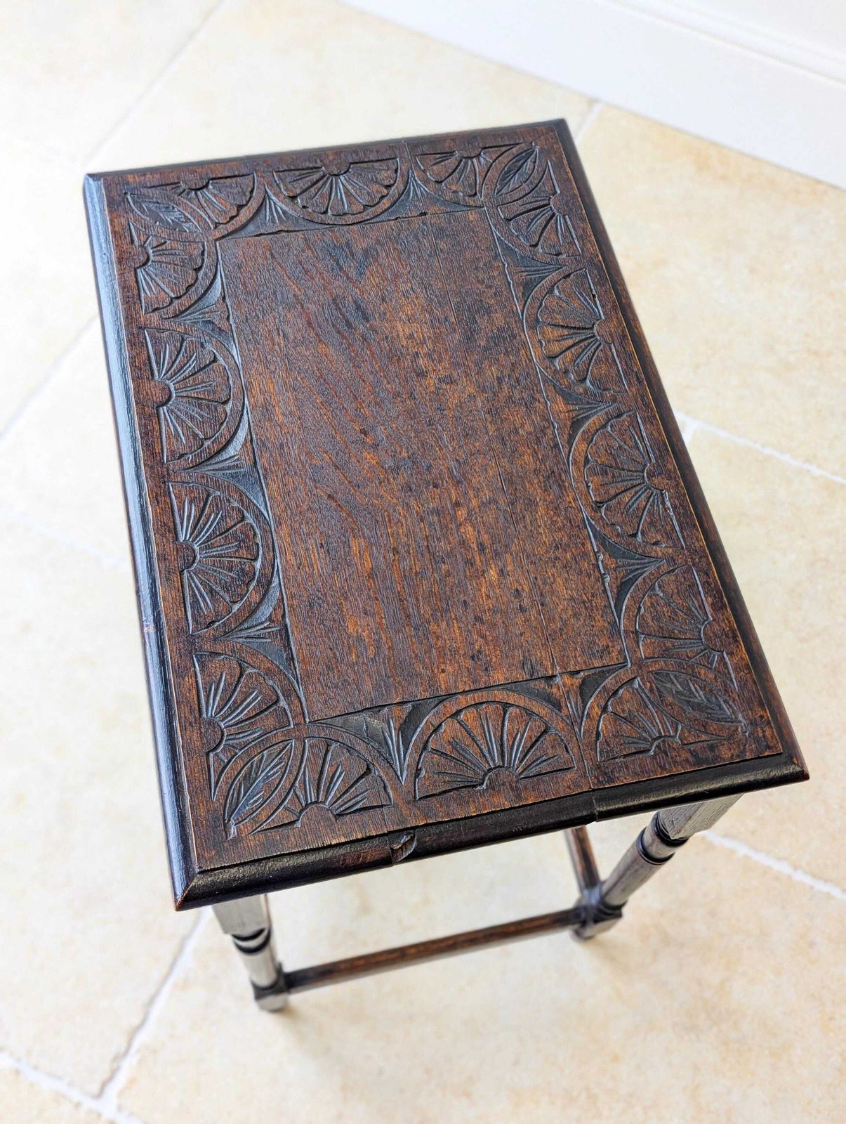 Antique Edwardian Carved Oak Occasional Table C.1910 photo vintage
