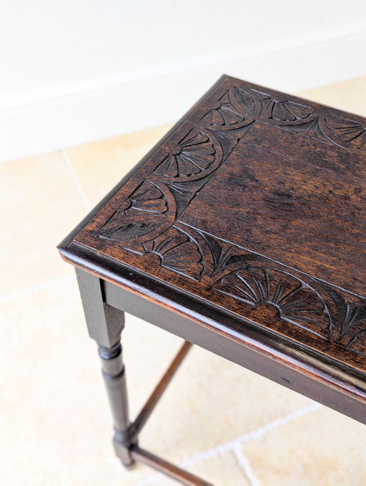Furniture Antique Edwardian Carved Oak Occasional Table C.1910 photo