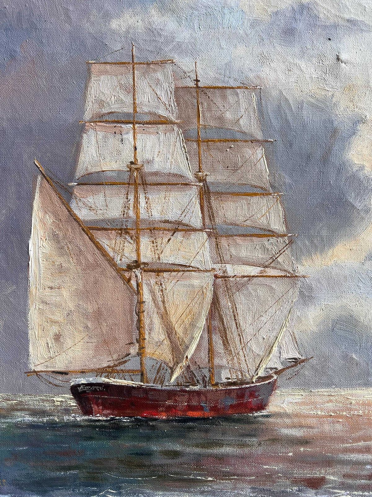 188.0 Vintage Ship Painting   Original Oil On Canvas Art photo