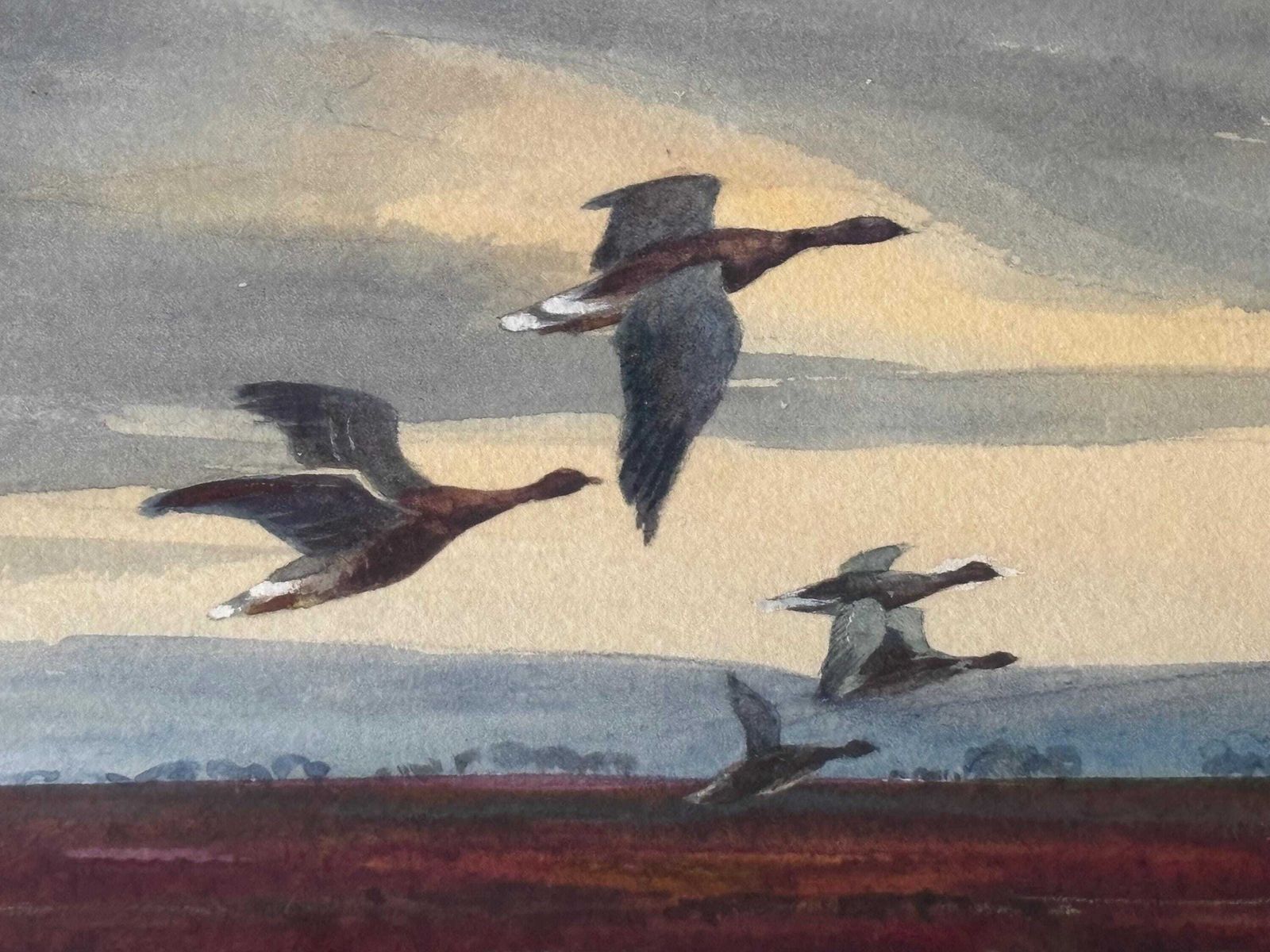 Henry Hughes Richardson ‘Wild Geese In Flight’ Original Watercolour C.1960 photo 165.0