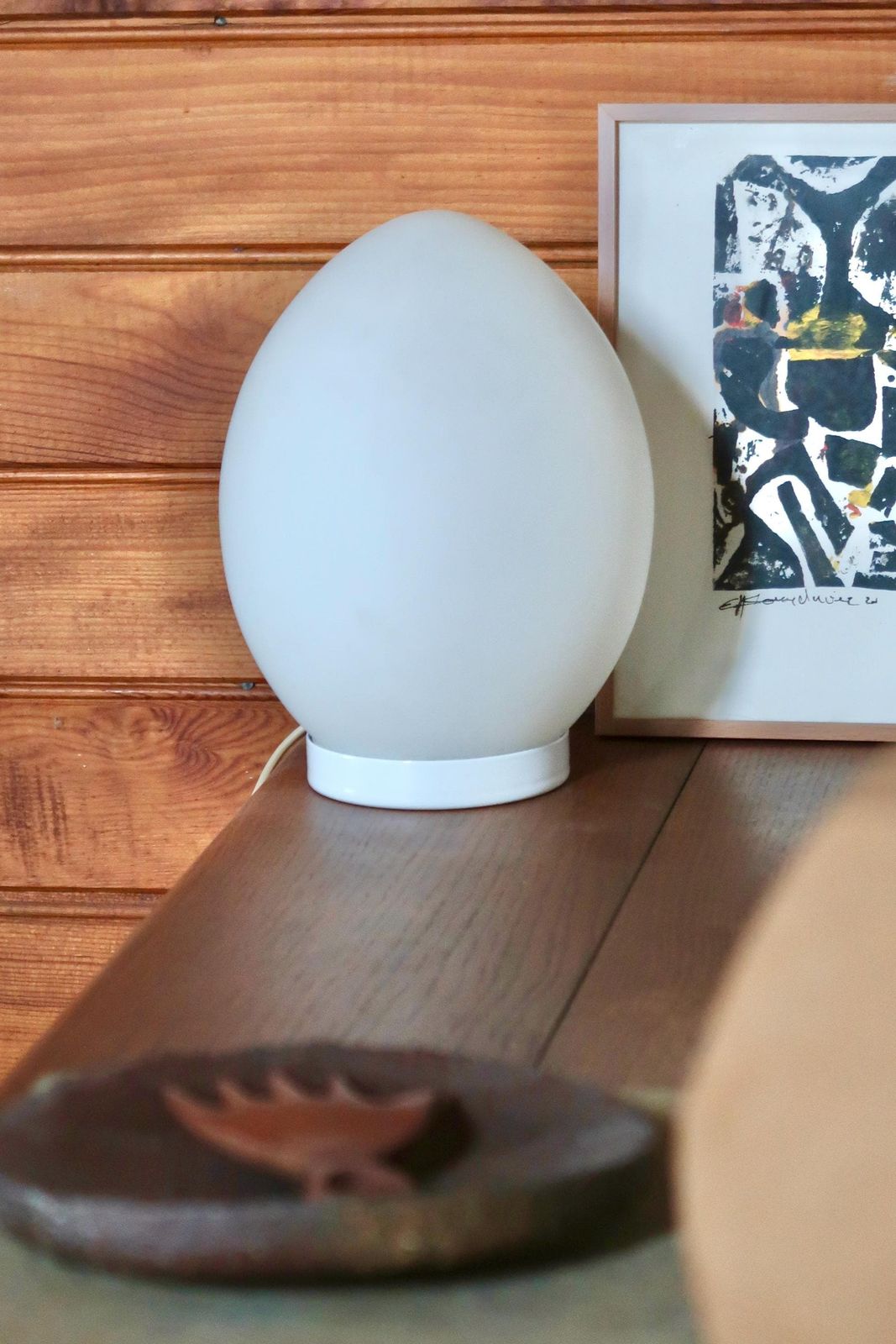 French Egg Lamp By Domec Vianne, White Opaque Glass, 1970s / Design, Pure, Minimalist, Light Lighting, Home Decor photo for sale