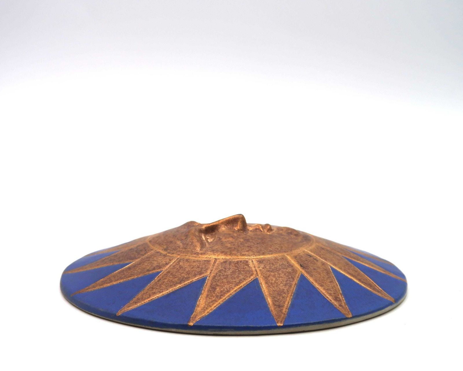 Wall Blue And Gold Ceramic Sunface Signed Toschi, 1990s / Sun, Round, Relief, Italy, Italian Home Decor, Nineties photo furniture
