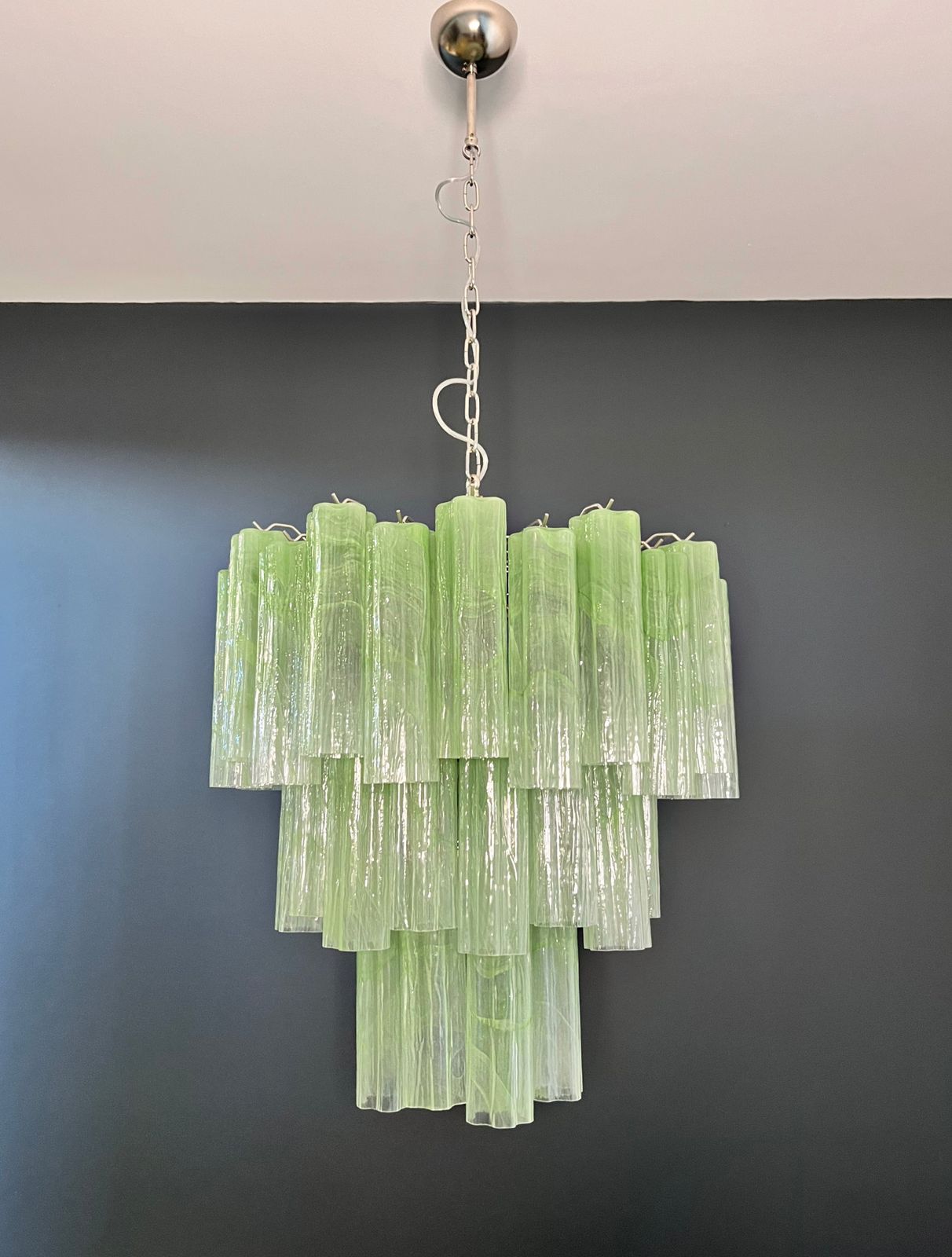 Large Three Tier Murano Glass Tube Chandelier   Green Albaster photo for sale