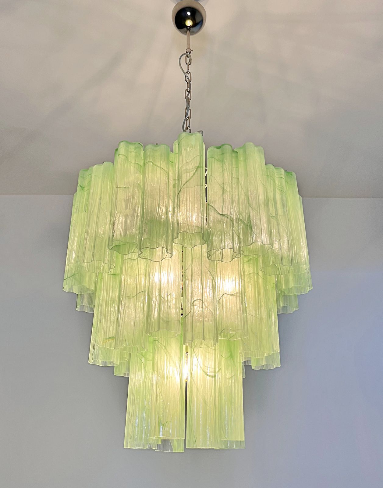 1325.0 Large Three Tier Murano Glass Tube Chandelier   Green Albaster photo