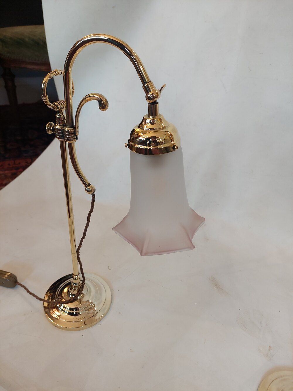 Pair Of Early 20thc Brass Swan Neck Desk Lamps photo Lighting