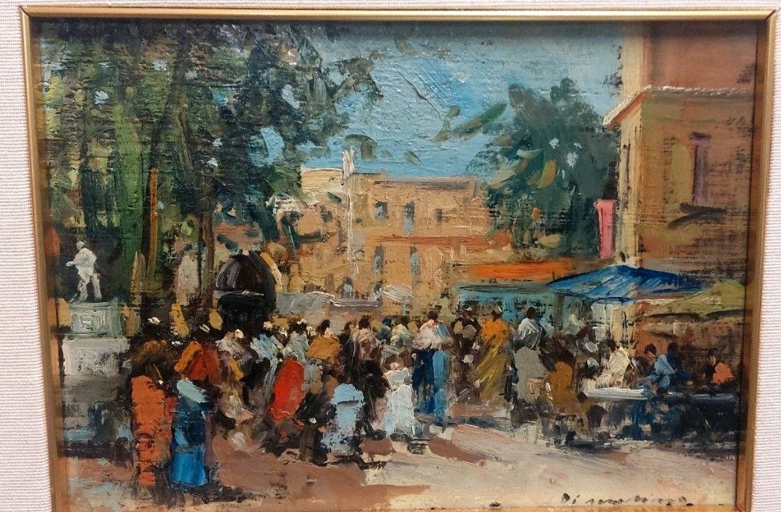 Francesco Di Marino Naples 1892/1954 Oil On Table Market Scene photo furniture