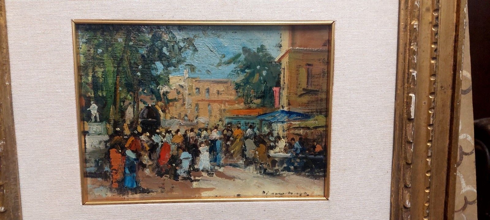 Francesco Di Marino Naples 1892/1954 Oil On Table Market Scene photo for sale