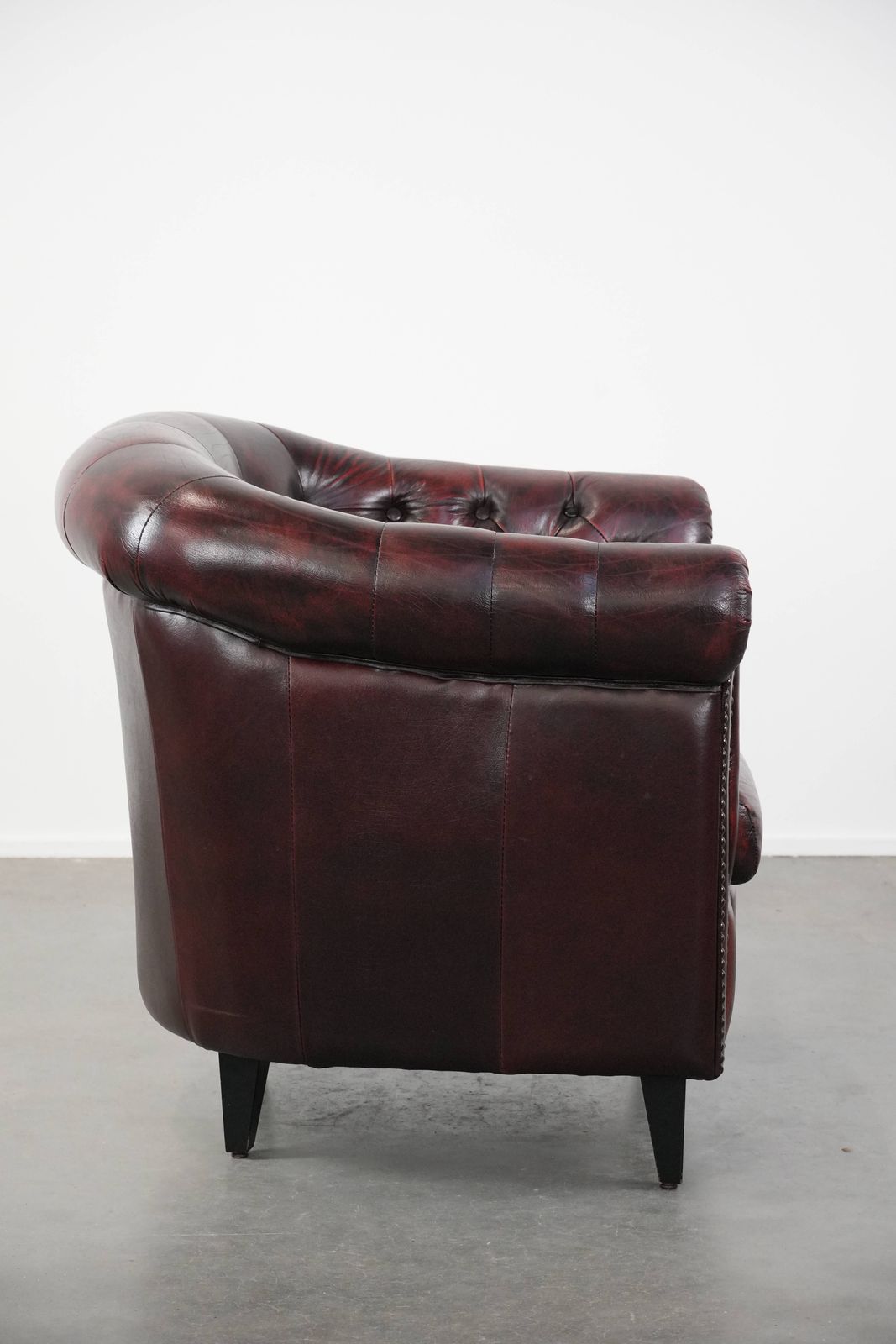 Cowhide Chesterfield Club Armchair In Classic English Style, Finished With Decorative Studs photo for sale