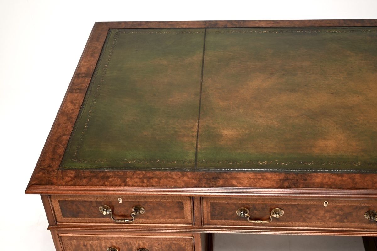 Antique Burr Walnut Leather Top Pedestal Desk photo buy